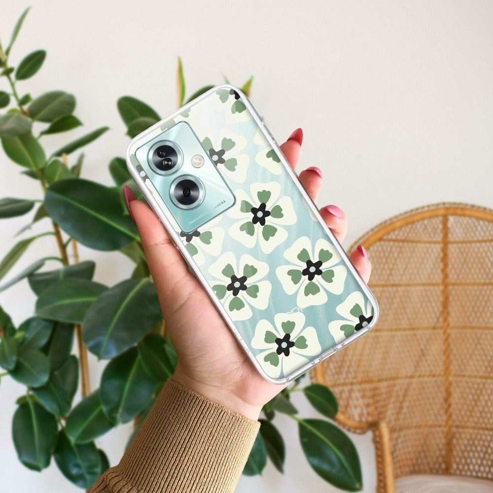 Black and Green Flower Transparent silicon case For Oppo
