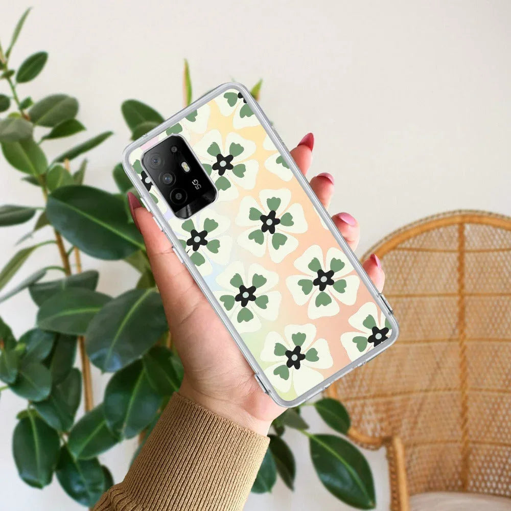 Black and Green Flower Anti Yellow Case For Oppo F19 Pro