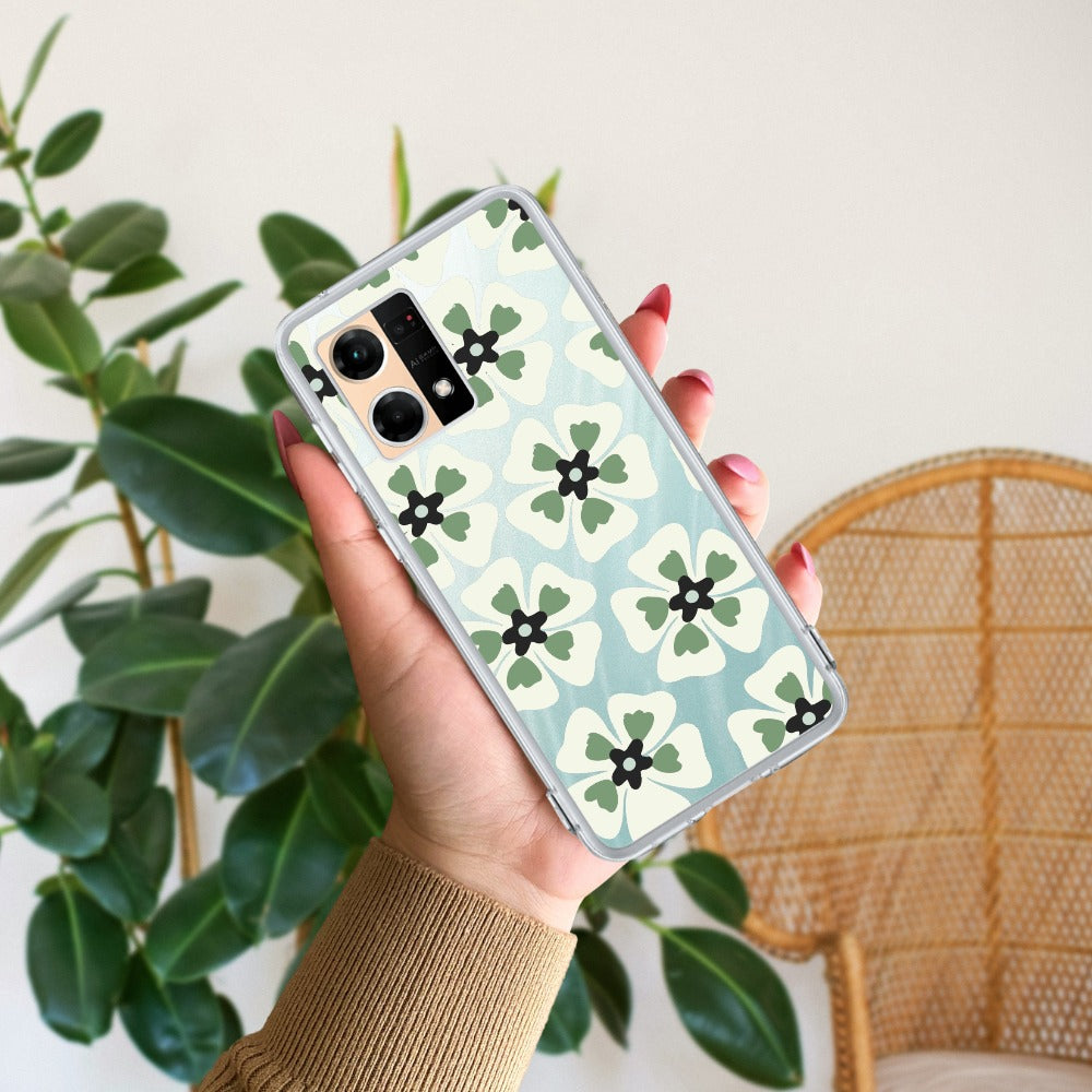 Black and Green Flower Transparent silicon case For Oppo