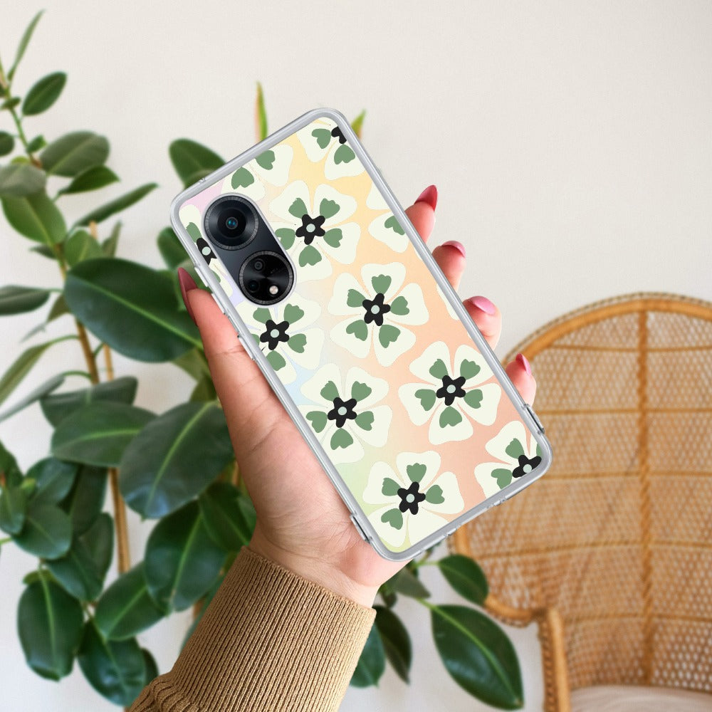 Black and Green Flower Transparent silicon case For Oppo