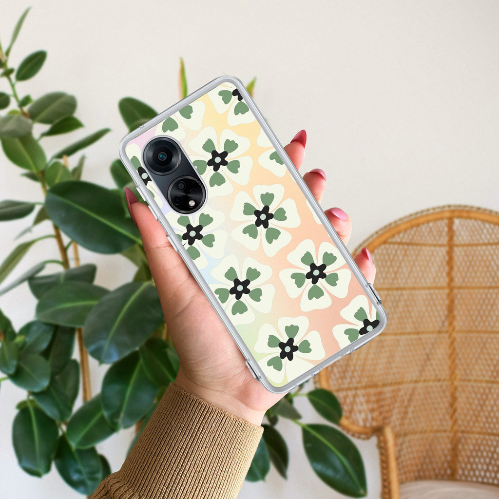 Black and Green Flower Anti Yellow Case For Oppo Reno 8T 5G