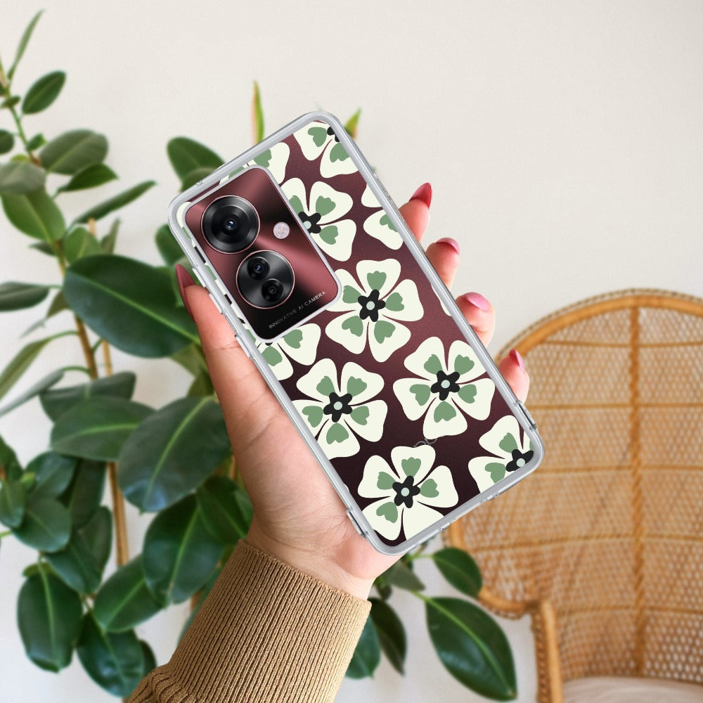 Black and Green Flower Transparent silicon case For Oppo