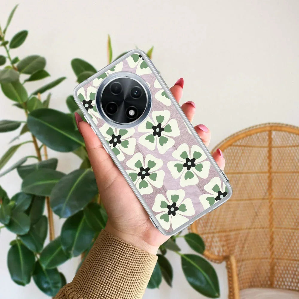 Black and Green Flower Anti Yellow Case For Oppo F27 Pro Plus 5G