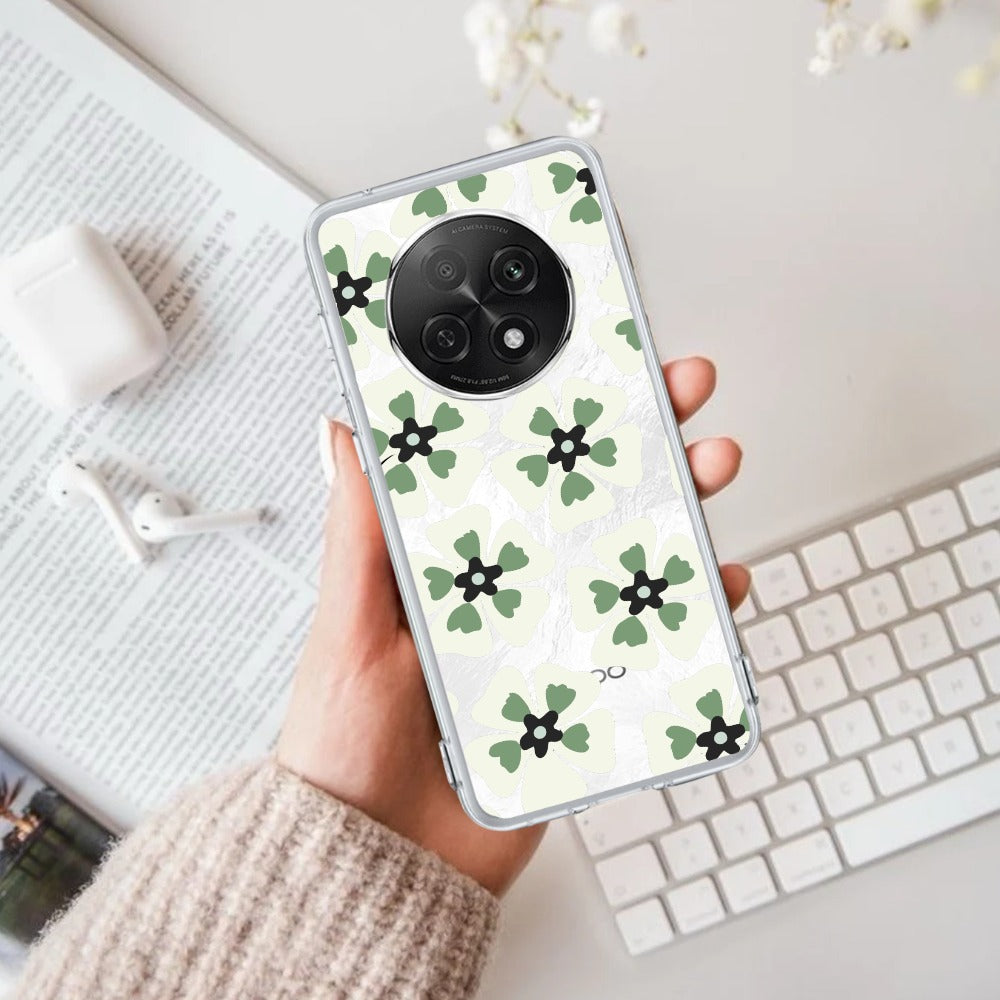 Black and Green Flower Transparent silicon case For Oppo