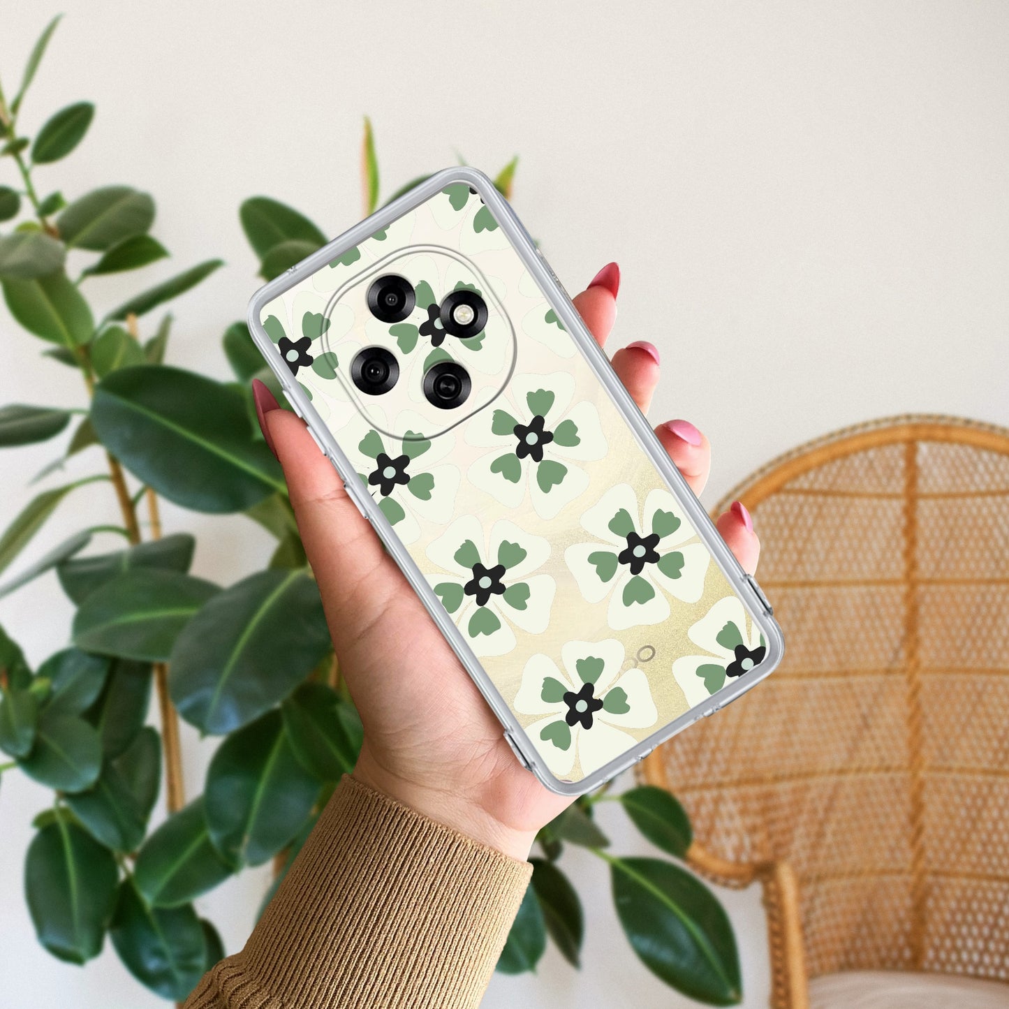 Black and Green Flower Transparent silicon case For Oppo