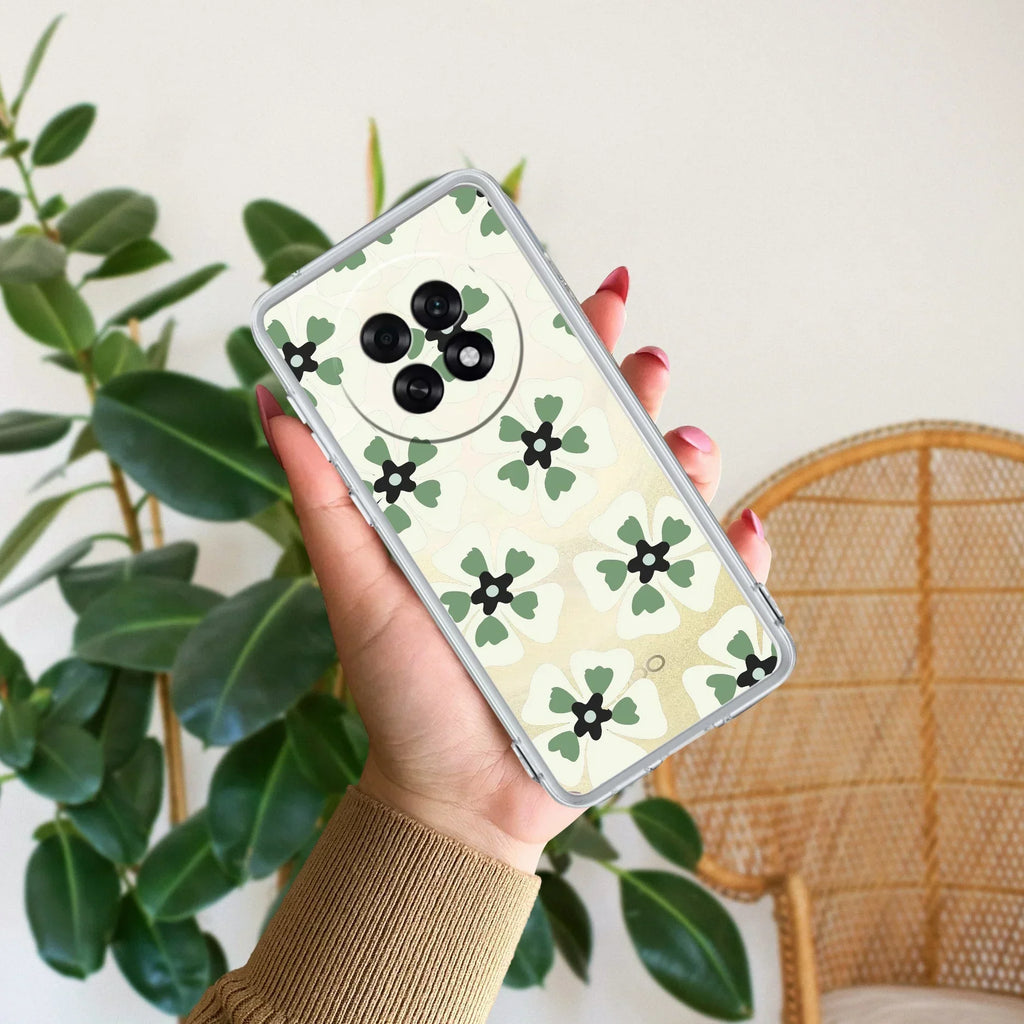 Black and Green Flower Anti Yellow Case For Oppo F31 Pro Plus 5G