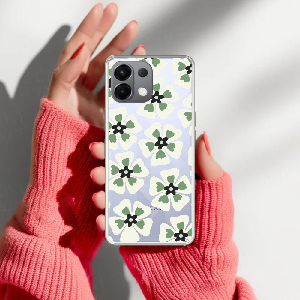 Black and Green Flower Transparent silicon case For Oppo