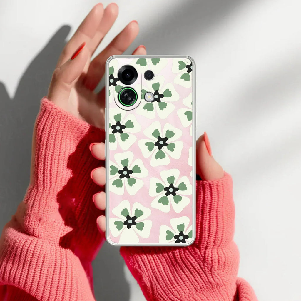 Black and Green Flower Anti Yellow Case For OPPO K13 Turbo Pro 5G