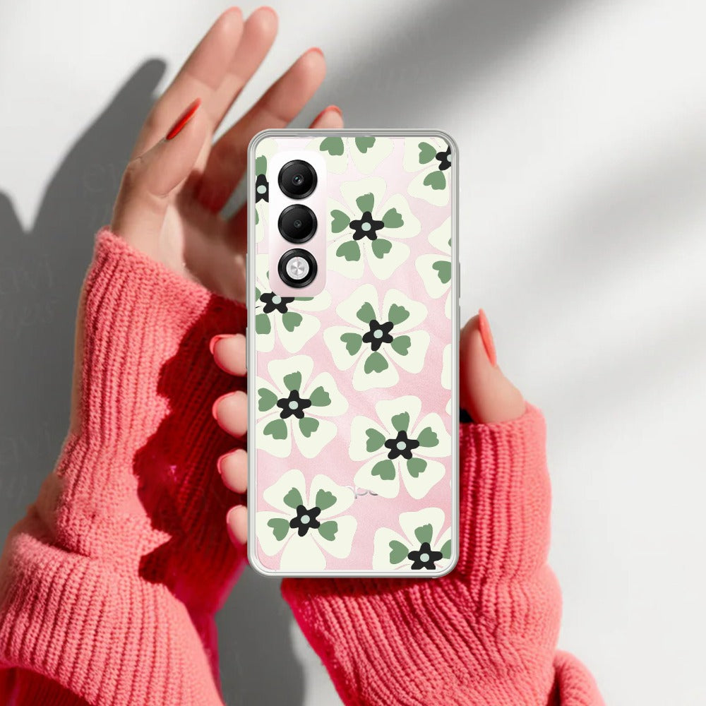 Black and Green Flower Transparent silicon case For Oppo
