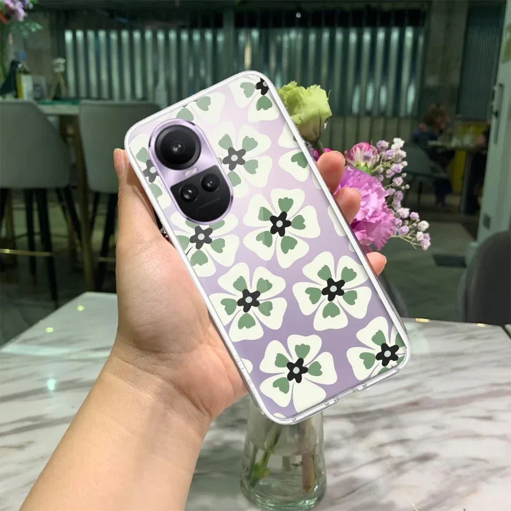 Black and Green Flower Anti Yellow Case For Oppo Reno 10 5G