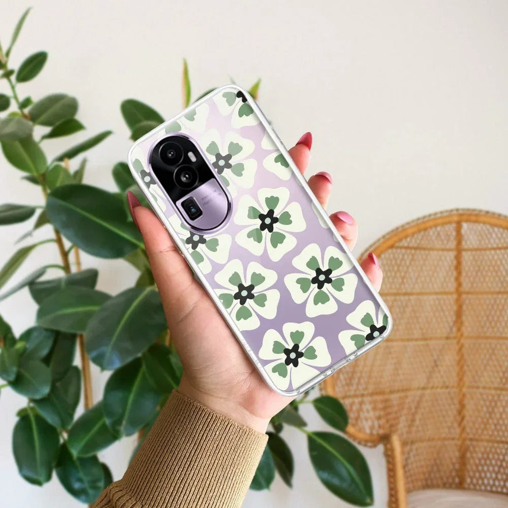 Black and Green Flower Transparent silicon case For Oppo Reno 6 Pro 5G