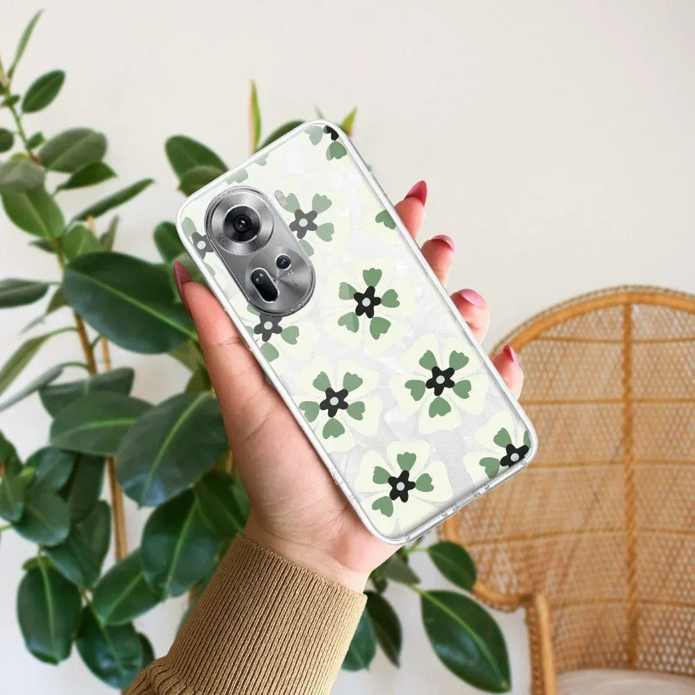 Black and Green Flower Anti Yellow Case For Oppo Reno 11 5G