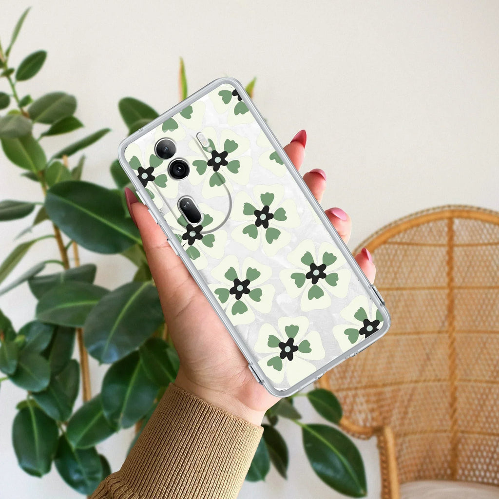 Black and Green Flower Anti Yellow Case For Oppo Reno 11 Pro 5G