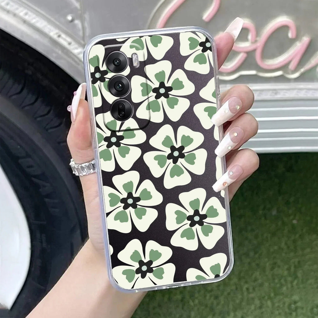 Black and Green Flower Anti Yellow Case For Oppo Reno 12 Pro 5G