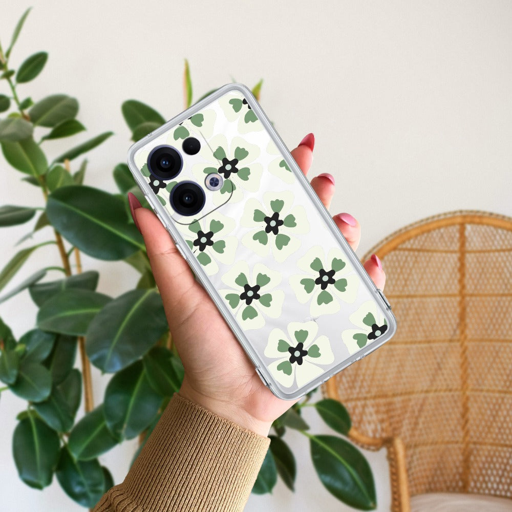 Black and Green Flower Transparent silicon case For Oppo