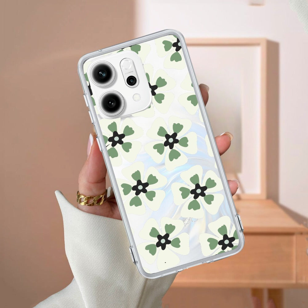 Black and Green Flower Transparent silicon case For Oppo