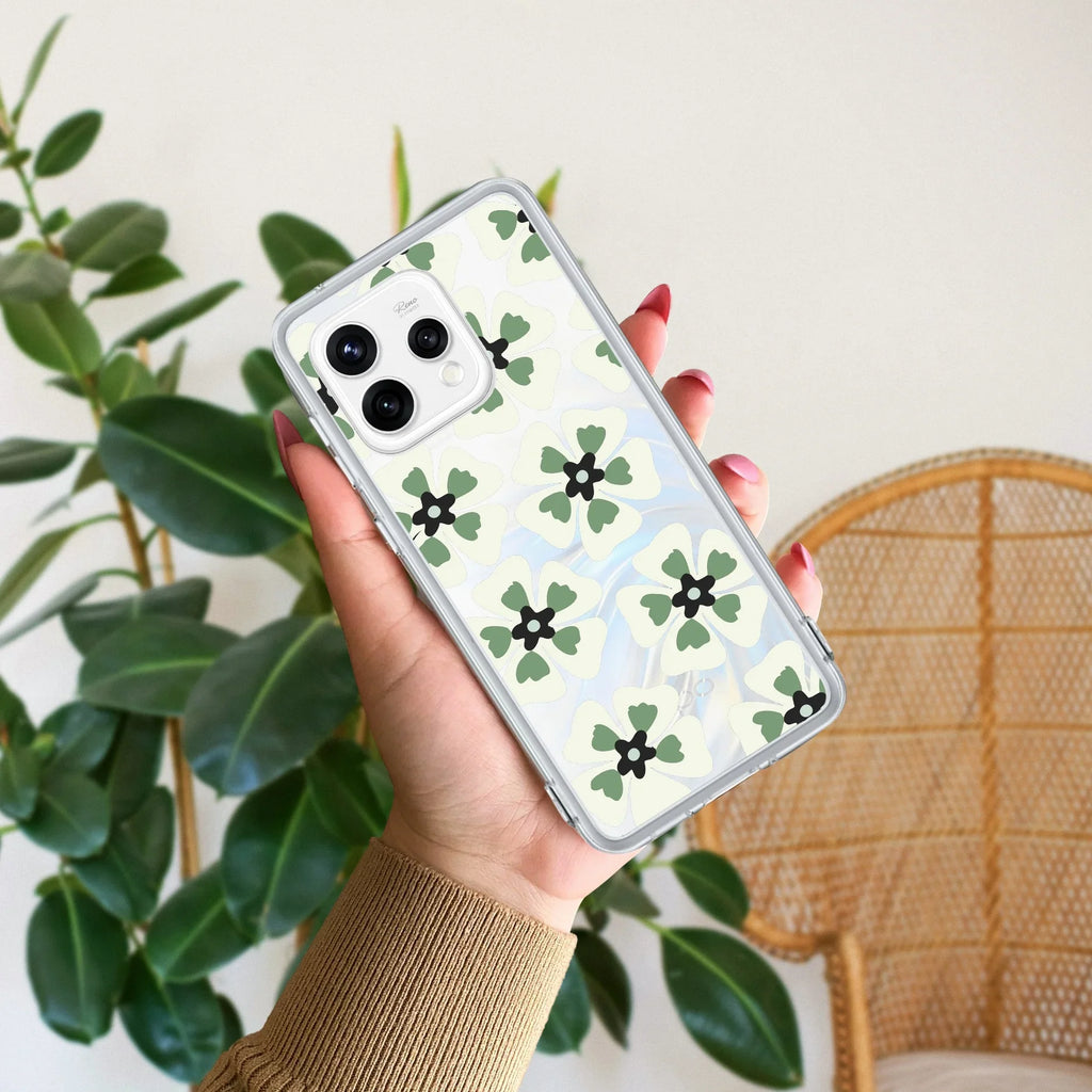 Black and Green Flower Anti Yellow Case For Oppo Reno 15 5G