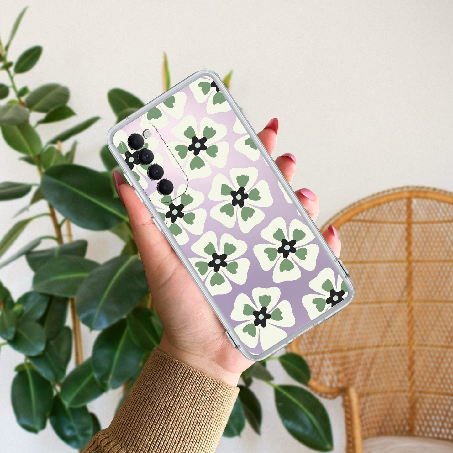 Black and Green Flower Transparent silicon case For Oppo