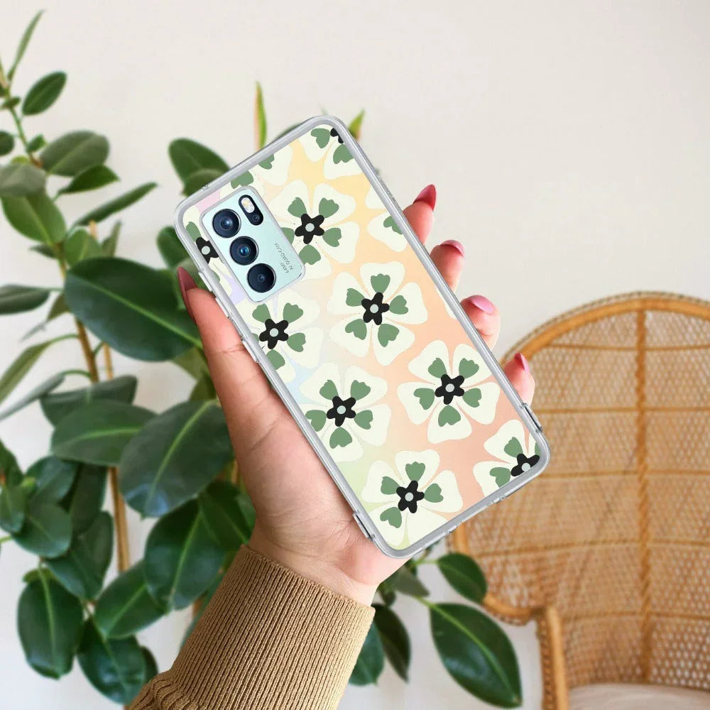 Black and Green Flower Anti Yellow Case For Oppo Reno 6 Pro 5G