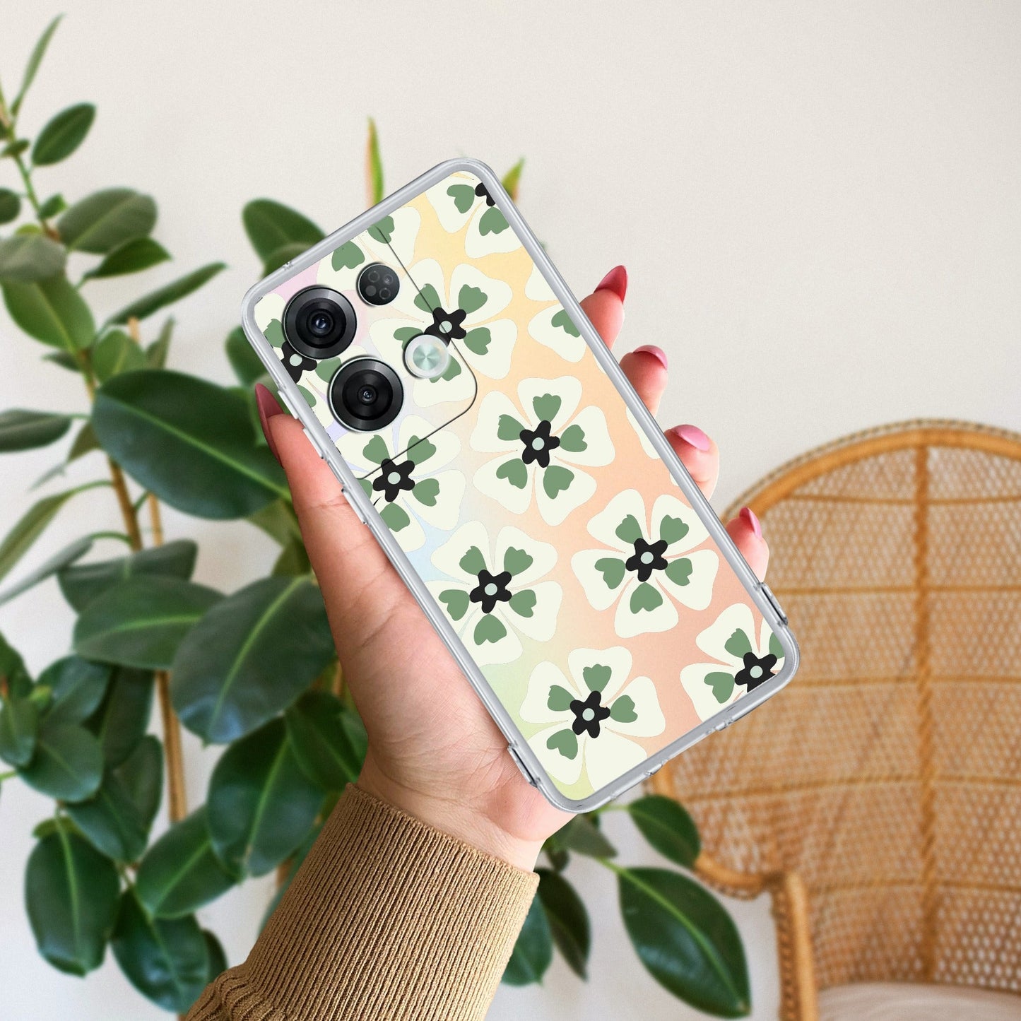Black and Green Flower Transparent silicon case For Oppo