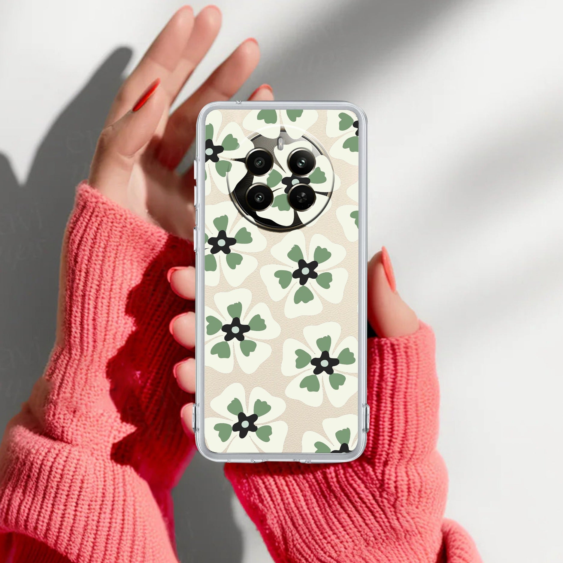 Black and Green Flower Transparent silicon case For Realme 12 Plus 5G