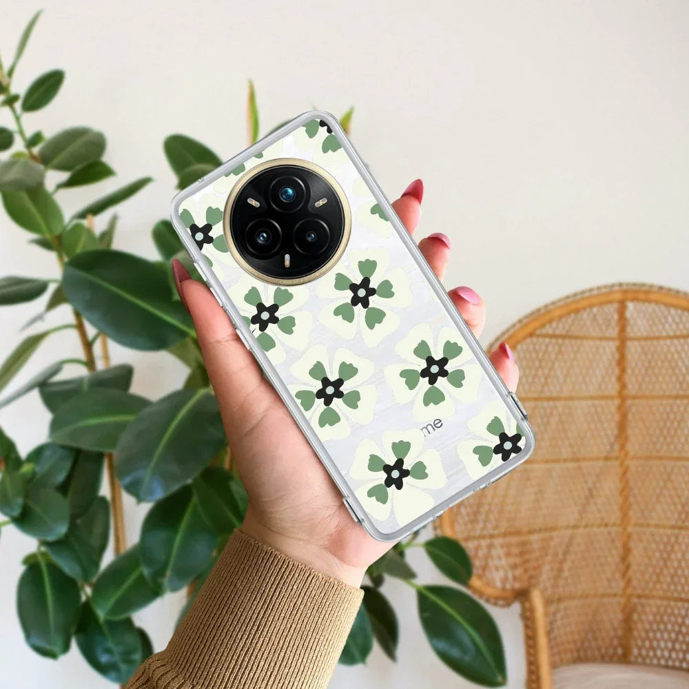 Black and Green Flower Transparent silicon case For Realme 10 Pro 5G
