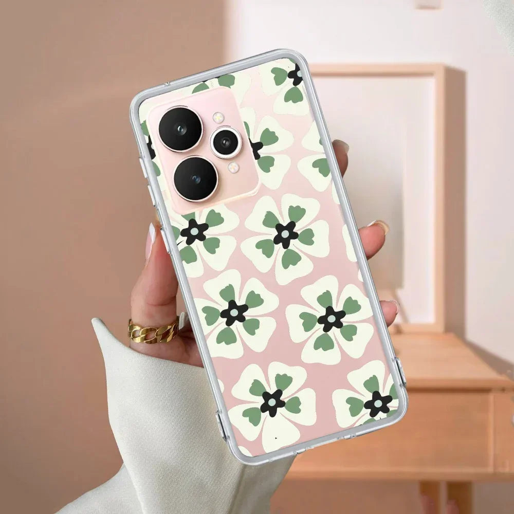 Black and Green Flower Transparent silicon case For Realme Narzo 60X /  Realme 11X