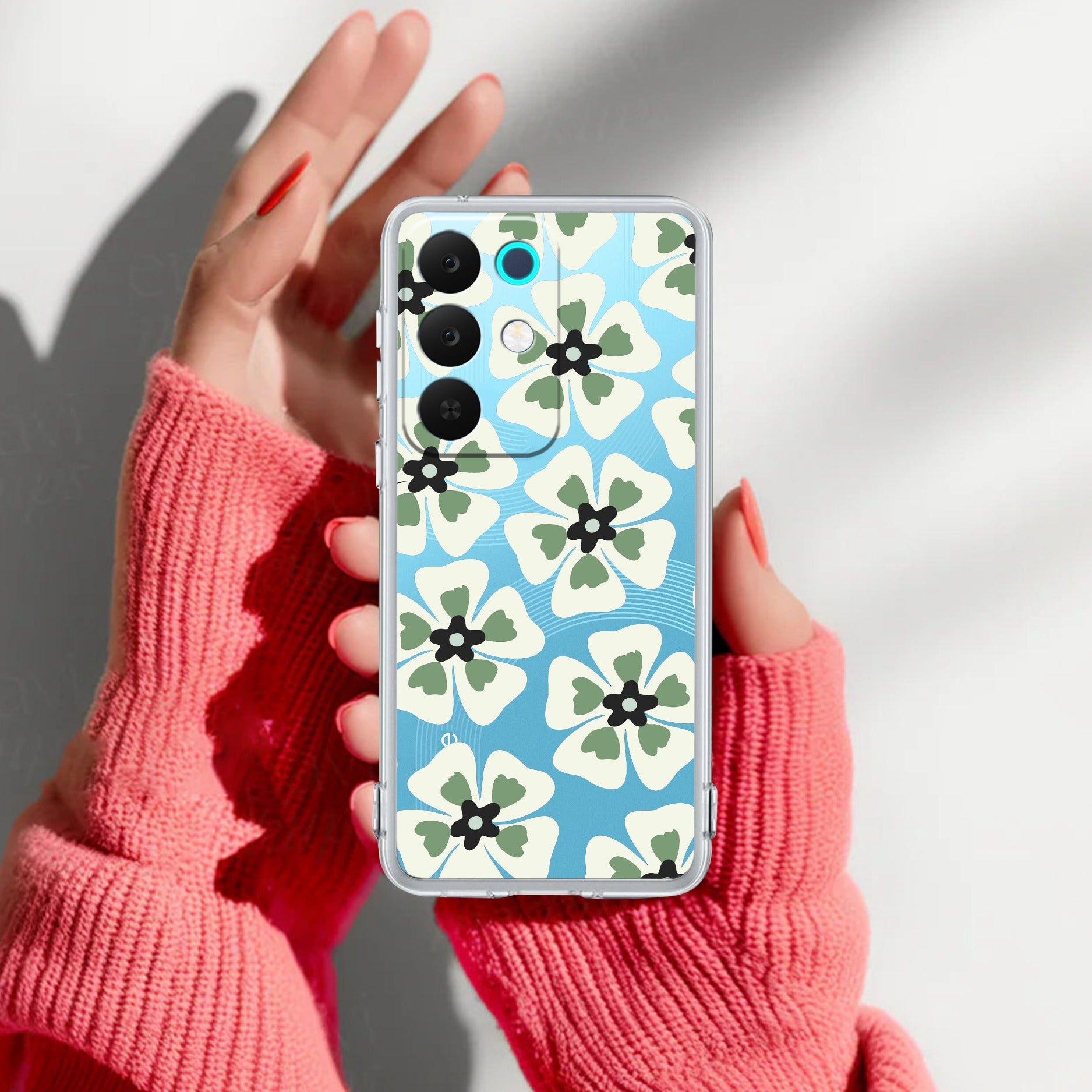 Black and Green Flower Transparent silicon case For Realme 15X 5G