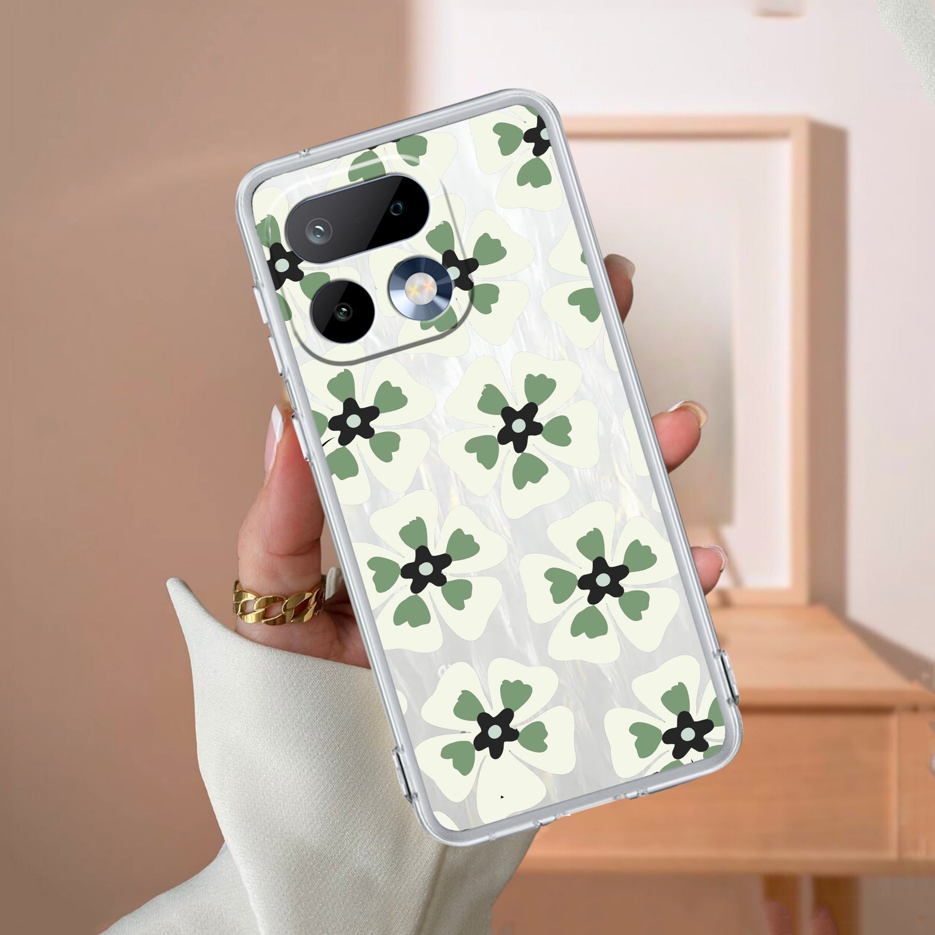 Black and Green Flower Anti Yelllow Case For Realme 16 Pro 5G