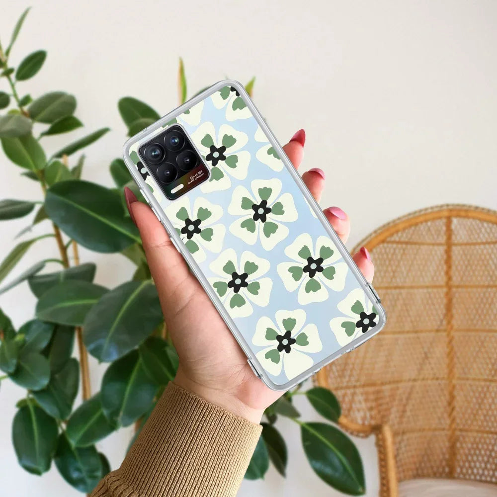 Black and Green Flower Transparent silicon case For Realme 8i / Realme Narzo 50