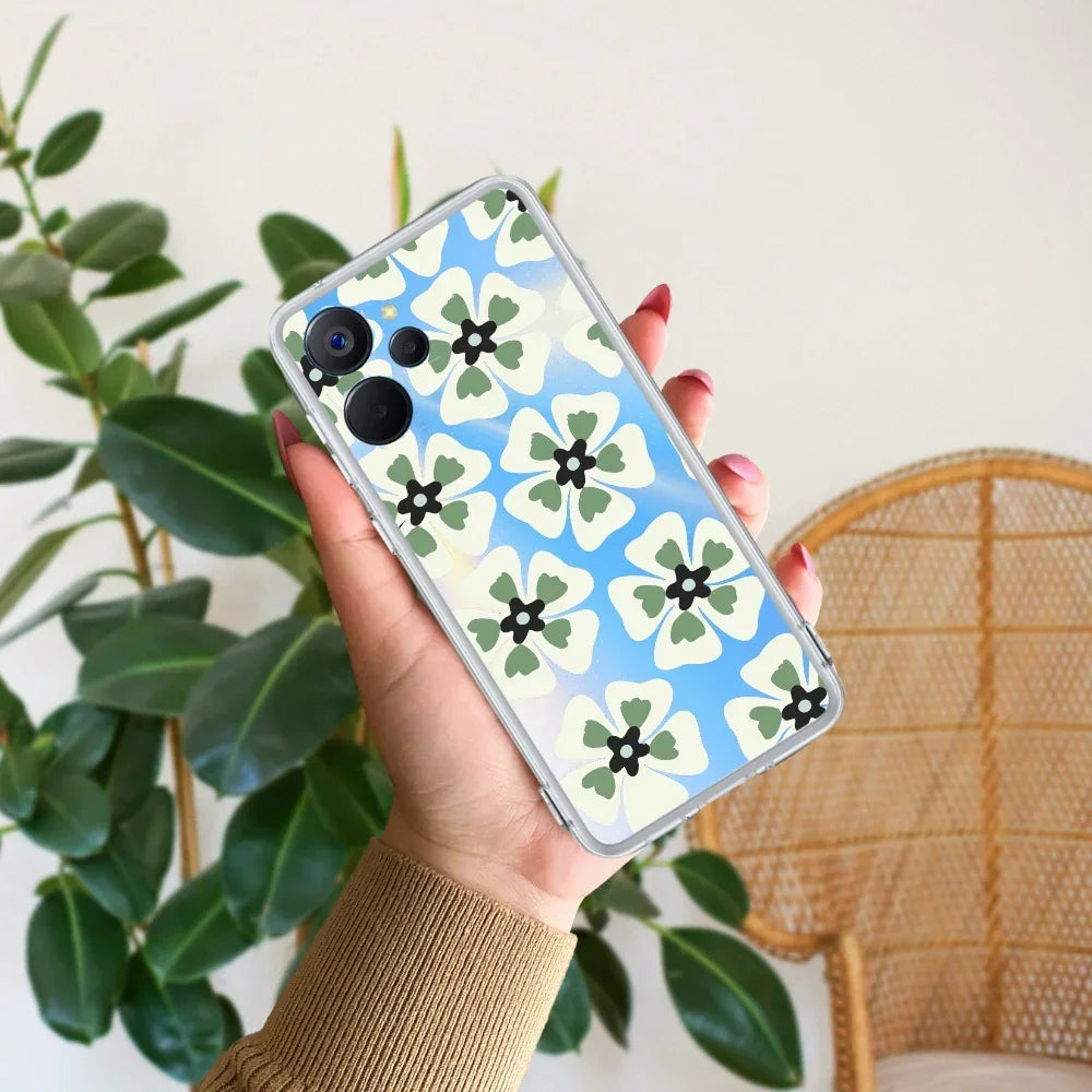 Black and Green Flower Transparent silicon case For Realme GT 6T 5G