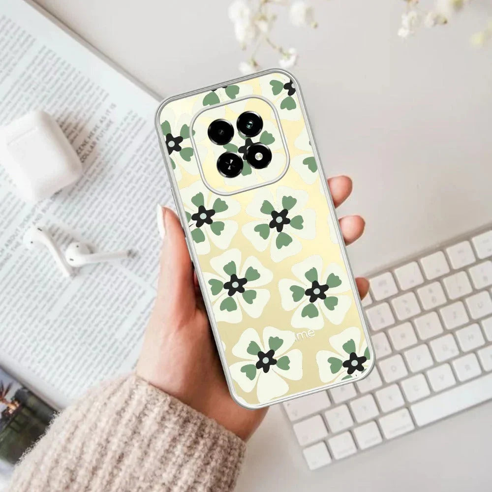 Black and Green Flower Anti Yellow Case For Oppo F29 5G