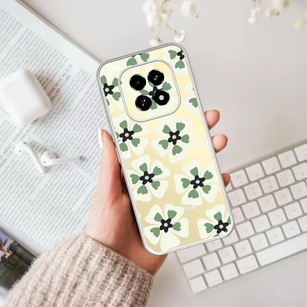 Black and Green Flower Transparent silicon case For Realme C63 5G