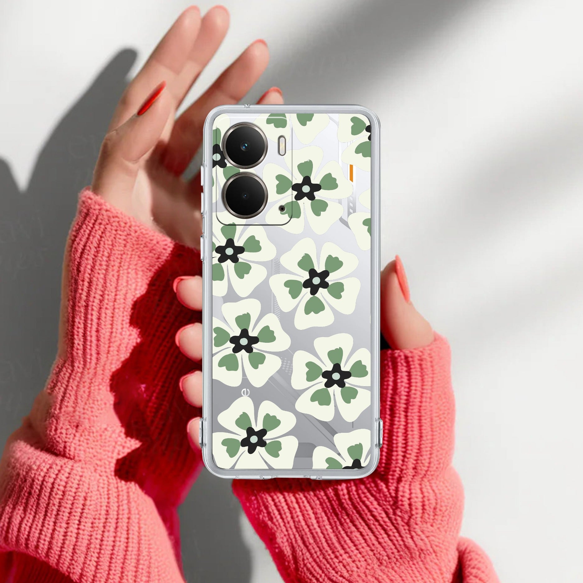 Black and Green Flower Transparent silicon case For Realme P3 5G