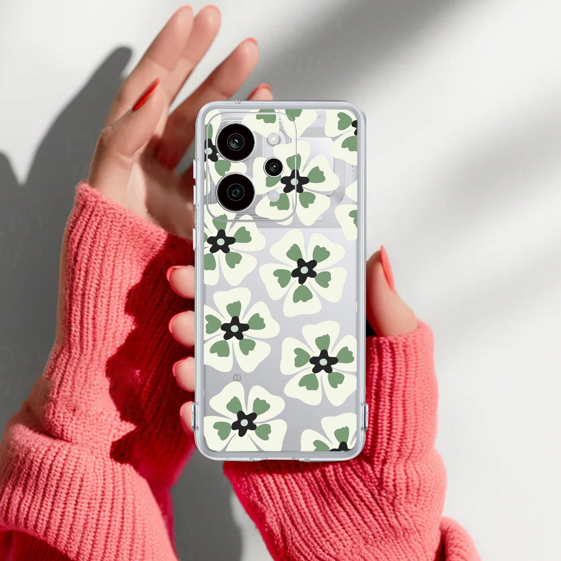 Black and Green Flower Anti Yelllow Case For Realme P4 Power 5G