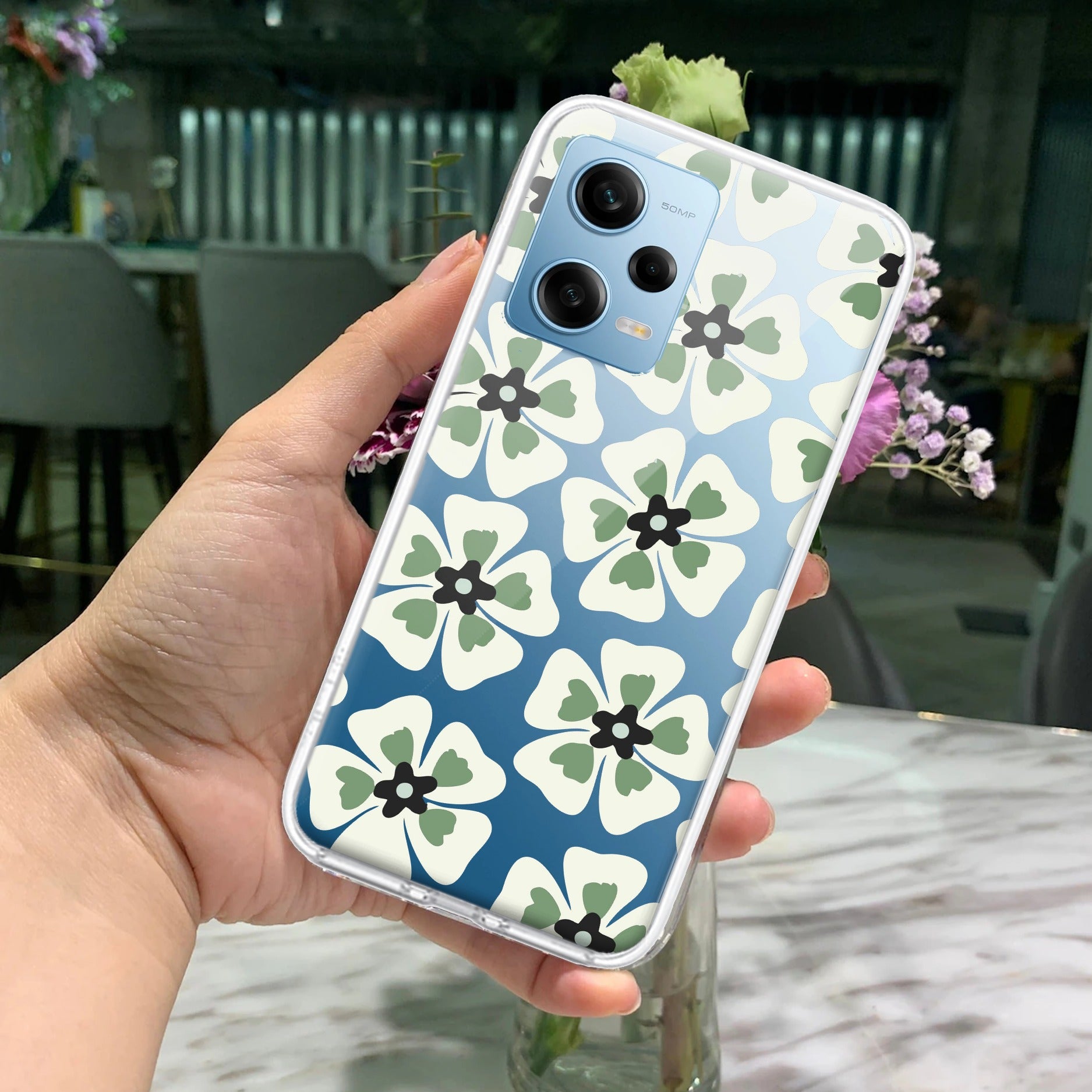 Black and Green Flower Transparent silicon case For Redmi/Xiaomi