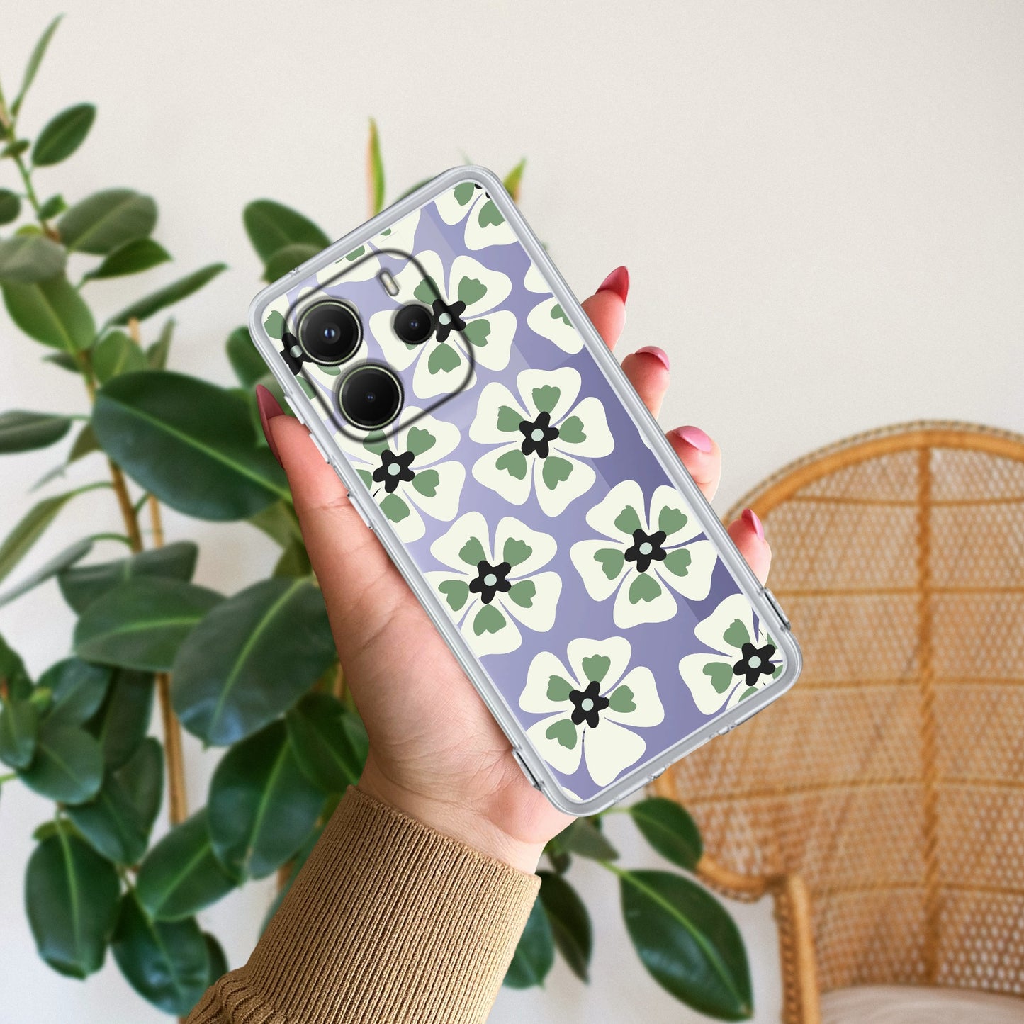Black and Green Flower Transparent silicon case For Redmi/Xiaomi