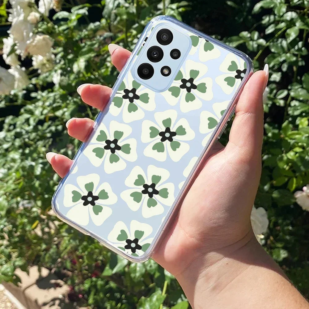 Black and Green Flower Transparent silicon case For Samsung Galaxy M32 5G