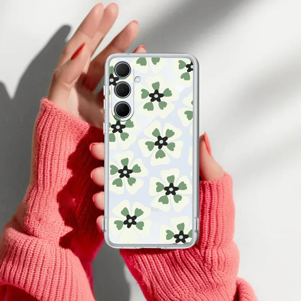 Black and Green Flower Anti Yellow Case For Samsung Galaxy F54 / M54