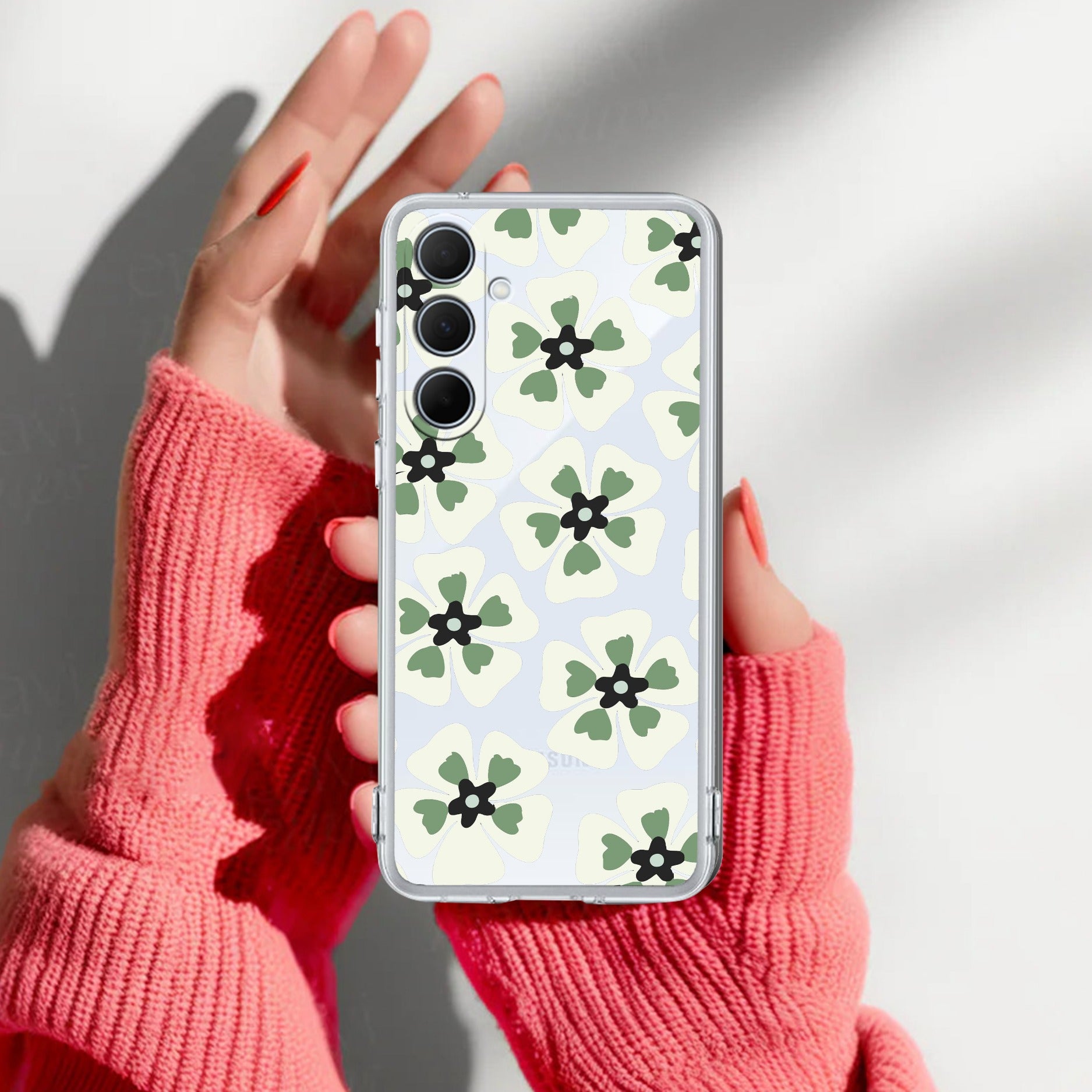 Black and Green Flower Transparent silicon case For Samsung Galaxy M13