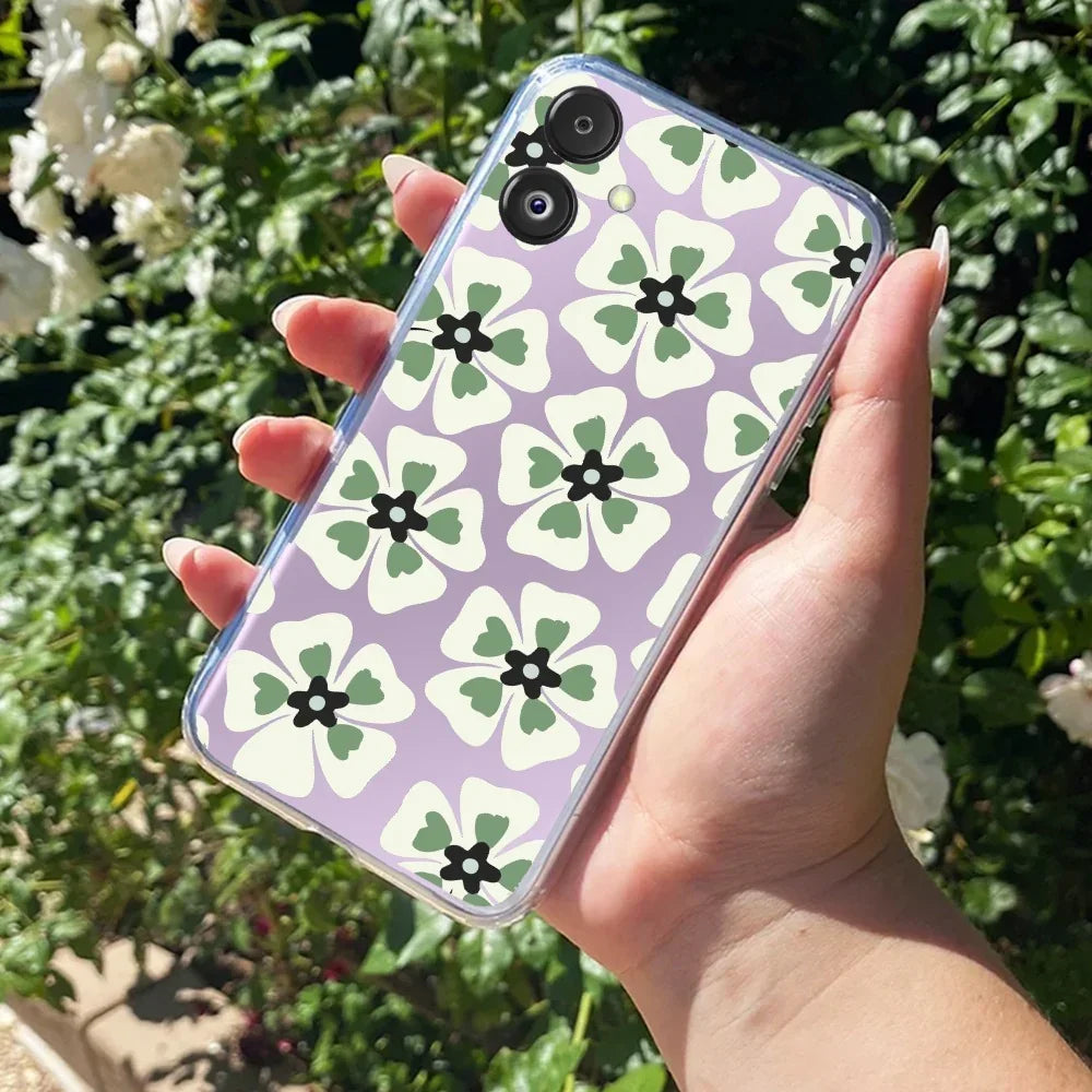 Black and Green Flower Transparent silicon case For Samsung Galaxy M13 5G