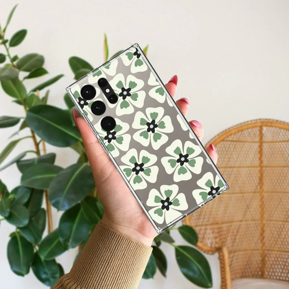 Black and Green Flower Transparent silicon case For Samsung Galaxy S26 Ultra 5G