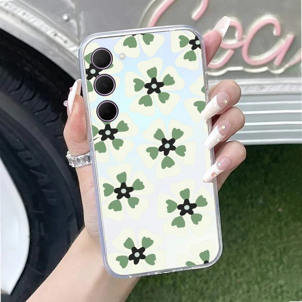 Black and Green Flower Transparent silicon case For Samsung Galaxy A15 5G