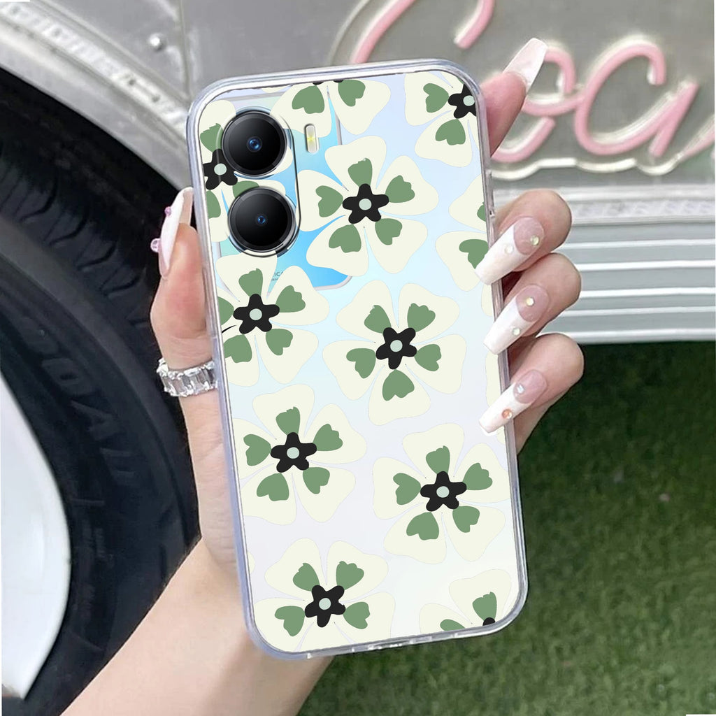 Black and Green Flower Transparent silicon case For Vivo T2x 5G