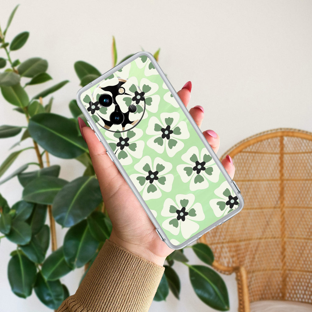 Black and Green Flower Transparent silicon case For Vivo V30 5G