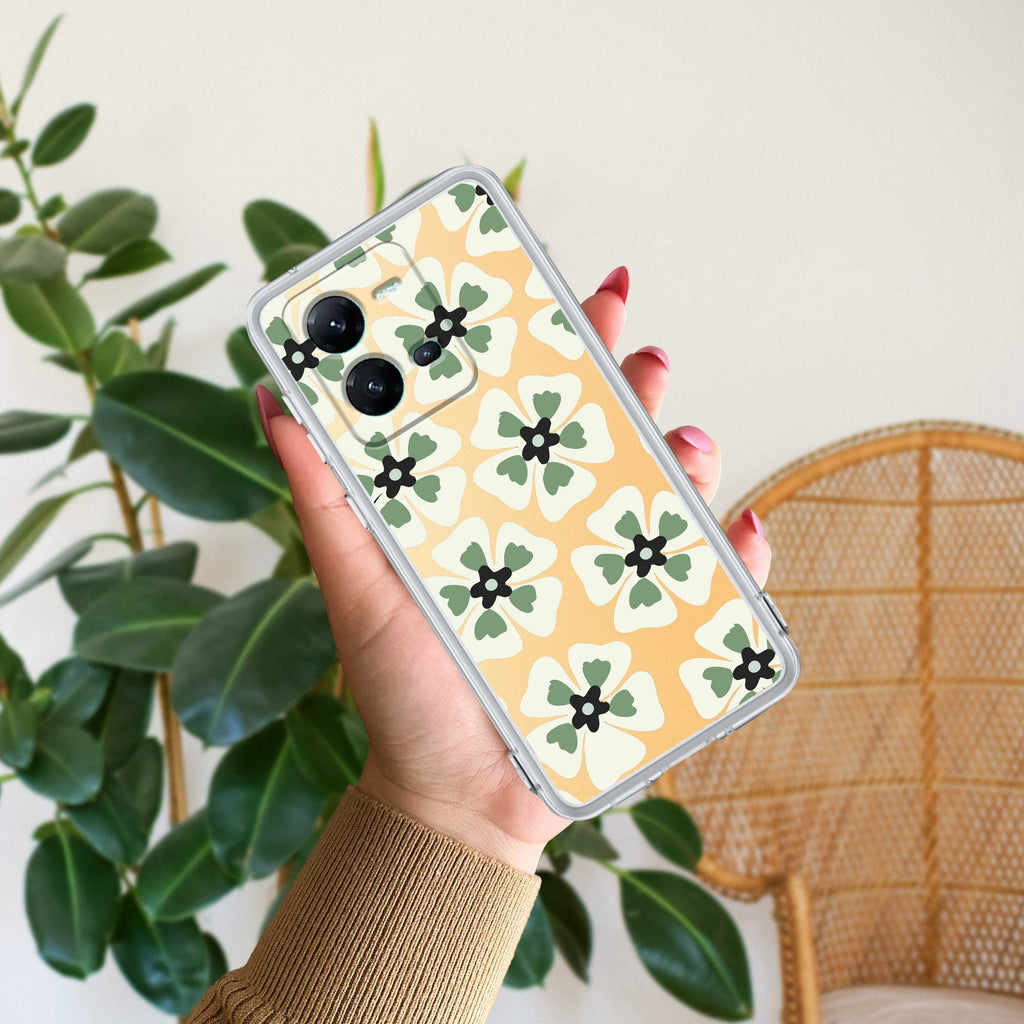 Black and Green Flower Anti Yellow Case For Vivo V25