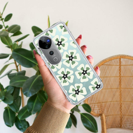 Black and Green Flower Transparent silicon case For Vivo