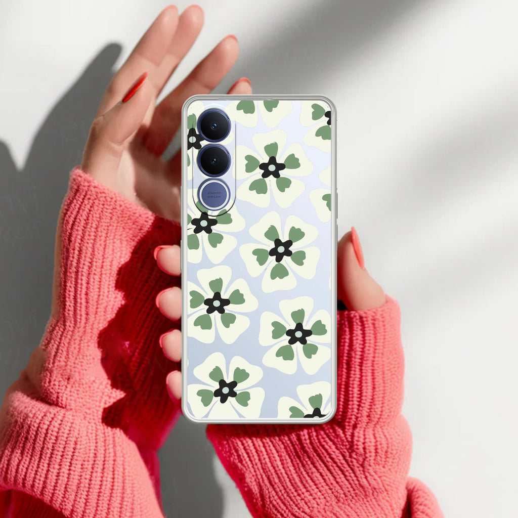 Black and Green Flower Anti Yellow Case For Vivo V70 FE 5G