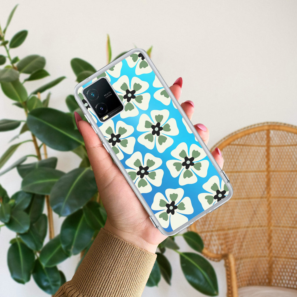 Black and Green Flower Transparent silicon case For Vivo V30 Pro 5G