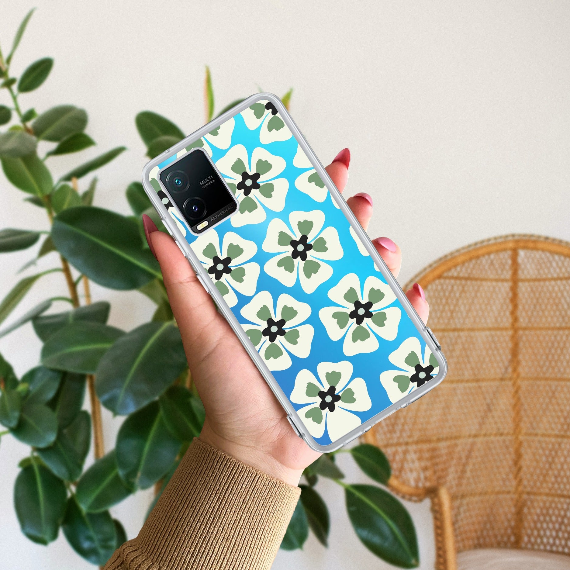 Black and Green Flower Anti Yellow Case For Vivo Y33s / Vivo Y33T
